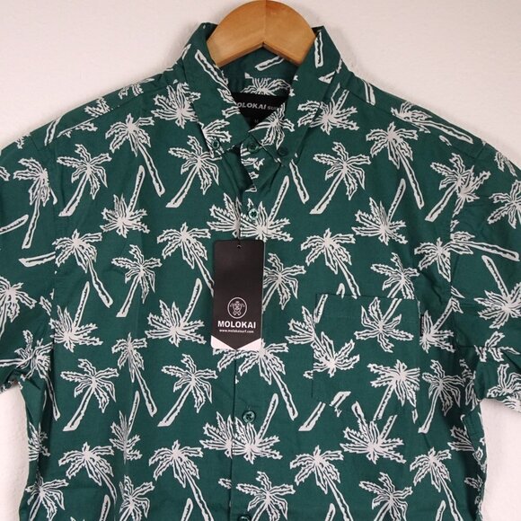 Molokai Surf Short Sleeve Shirt Men's Size M Green Palm Trees Button Front - Picture 2 of 8